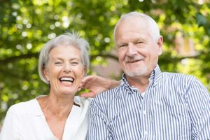 a couple is excited about their senior living amenities